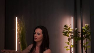 Kinky brunette wears stockings and masturbates rough