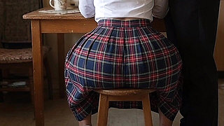 Stepfather Pressing His Petite Big Ass Schoo Lgirl on the Chair
