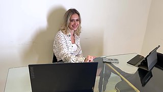 Hot blonde russian secretery getting her throat and pussy fucked