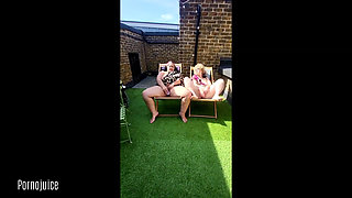 Interracial Lesbian Rooftop Cum Party Starring Sexyspice36 and Juliet Redhead