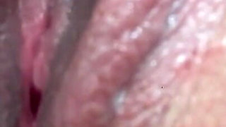 Close up Pussy Wank Big Clit Rubbing Little Dildo Fucking Oiled up Creamy Hole Real Orgasm