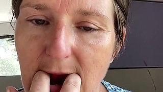 Stepmom Plays with Her Smelly Pussy at the Back of the Bus, Then Sniffs and Sucks Her Stinky Fingers!