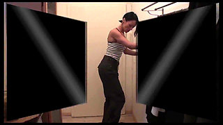 Sexy brunette chick is punishing her slave