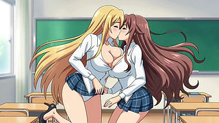 Two Girls in Uniforms. Hot Kiss