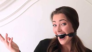 Funny brown haired doll flashes off inborn tits