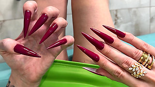 New Red Long Sharp Nails, Claws and Tight Leather Mini Dress on