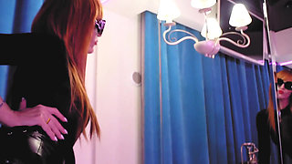 Leather mistress Eva Latex hot food fetish kink BDSM boots MilF mature solo kink dominatrix bathroom