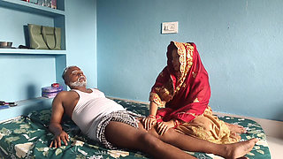 Old man affair with daughter-in -law, when his son was not at home, cum in mouth