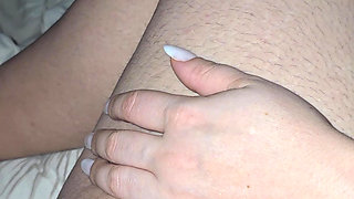 Step mom hand will slip on step son dick while is on his leg or not