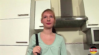 Most Stunning German Blonde Teen Fingering Her Muff in the Kitchen