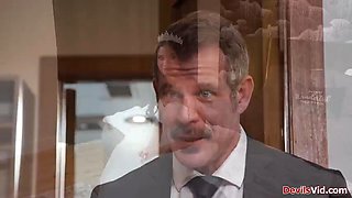 Ebony bride welcomed by stepdad in laws white big cock