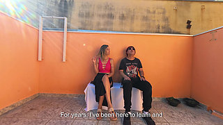 Blind man has a lucky day while resting in a public place.