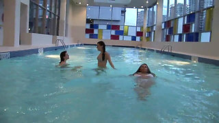 Three Brunettes in the Pool