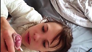 Brunette Amateur Sucks and Jerks Dick, Cum in Mouth