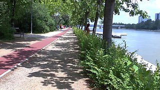 Sexy brunette teen outdoor masturbation