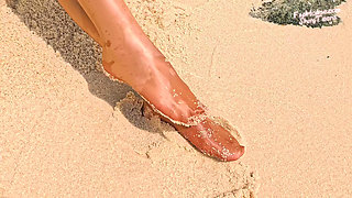 918 Gold Spandex Pantyhose and Link Swimsuit on the Beach