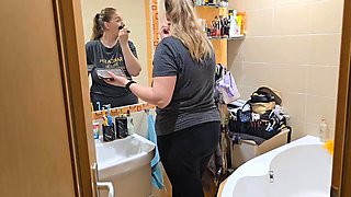 Blonde TS Housewifes Mirror Makeup Prep