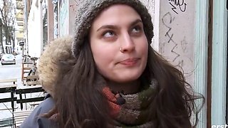 Sexy brunette with massive all-natural titties uses a