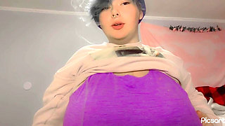 Smoking and Self Titty Suck