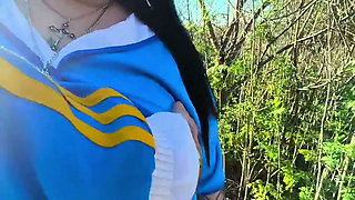 Goth Doll in the Middle of Nature Sucking Cock BJ Outdoors