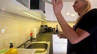 Blonde Hentai Babe in Pajama Shorts Lurks in the Kitchen, Eager to Flash Her Pussy B