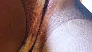 Russian MILF in black pantyhose rubs her wet pussy to orgasm