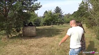 German Teen Fucks 2 Big Cocks Outdoor - Public Threesome Sex