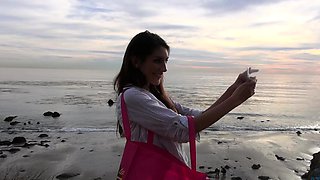 Lustful brunette bikini beach babe spied on and rammed