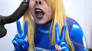 Fermerinos Cute Samus Femboy in BDSM Nosehook, Sloppy Deepthroat Blowjob on