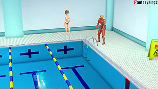 Rias & Akeno Thresome While Phonecall and Akeno Fucked in Pool - Dxd Ntr Madness Series