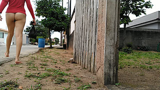 Wife walking without panties on street