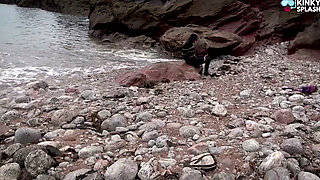 Begging to Be Tied up in 8mm Beuchat - Wetsuit Girl Struggles at the Shoreline