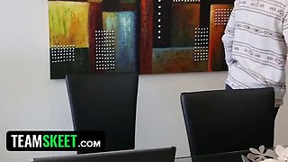 Successful stud nails tiny nanny Alex Little with his fat sausage for masturbating while working