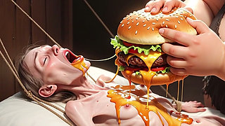 Extremely Skinny Girl Fed by Massive SSBBW - Extreme Feederism Contrast