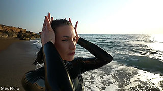 Lezdom Slime Pussy Piss Fisting in Latex on a Private Beach with Dolly Dyson & Zoe Fox