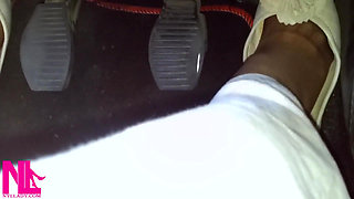 Pedal Pumping and Driving in Highway in Soft Worn Out Flats and Nylon Socks