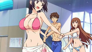 Hentai step beauty sits deep for fast bare bounce on bench