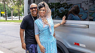 Plump Granny with Glasses Takes BBC in Van Doggystyle