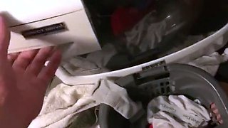Step sister sucks my cock while doing laundry