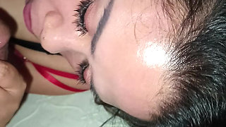 Red Hot Big Tits Asian Wife in Her Hot Lingerie  Taking Side Cock Job in the Table