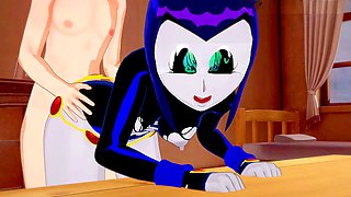 Nubile Titans Raven from anime gets uncensored action with a big booty and large breasts