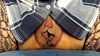 Ku's Wet Pussy Fingering & Squirting Orgasm with Dildo - Big Labia Close Up