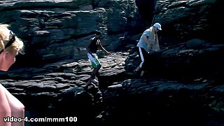 Beachside Interracial Threesome with Blonde Tarra White - MMM100