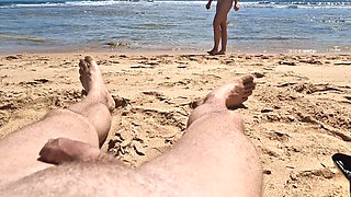 Stepsister Gives Nude Blowjob to Stepfather on a Public Beach