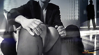 His Deeply Rooted Foot Fetish Made Him Cummed Under Her Beautiful Feet Clad in Stockings