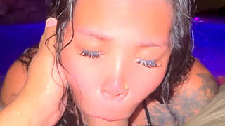 sexy asian girl sucks and fucks big dick in pool BLOWJOB + REVERSE COWGIRL