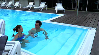 Horny fucking teen rides big cock in swimming pool