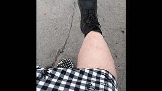 Hog warts Jumper and crazy spike boots in a local park flashing