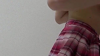 No Bra Mini Skirt Student Uniform, Thin Thong Panties, Natural Tits Serious Japanese Girl's Erotic Apartment Cleaning