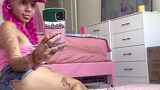 Teen Flashing Boobs Wrinkled Soles Small Feet Mirror Video Booty in Jean Shorts Crop Top Flashed Perky Tits Baseball Cap Scrunch
